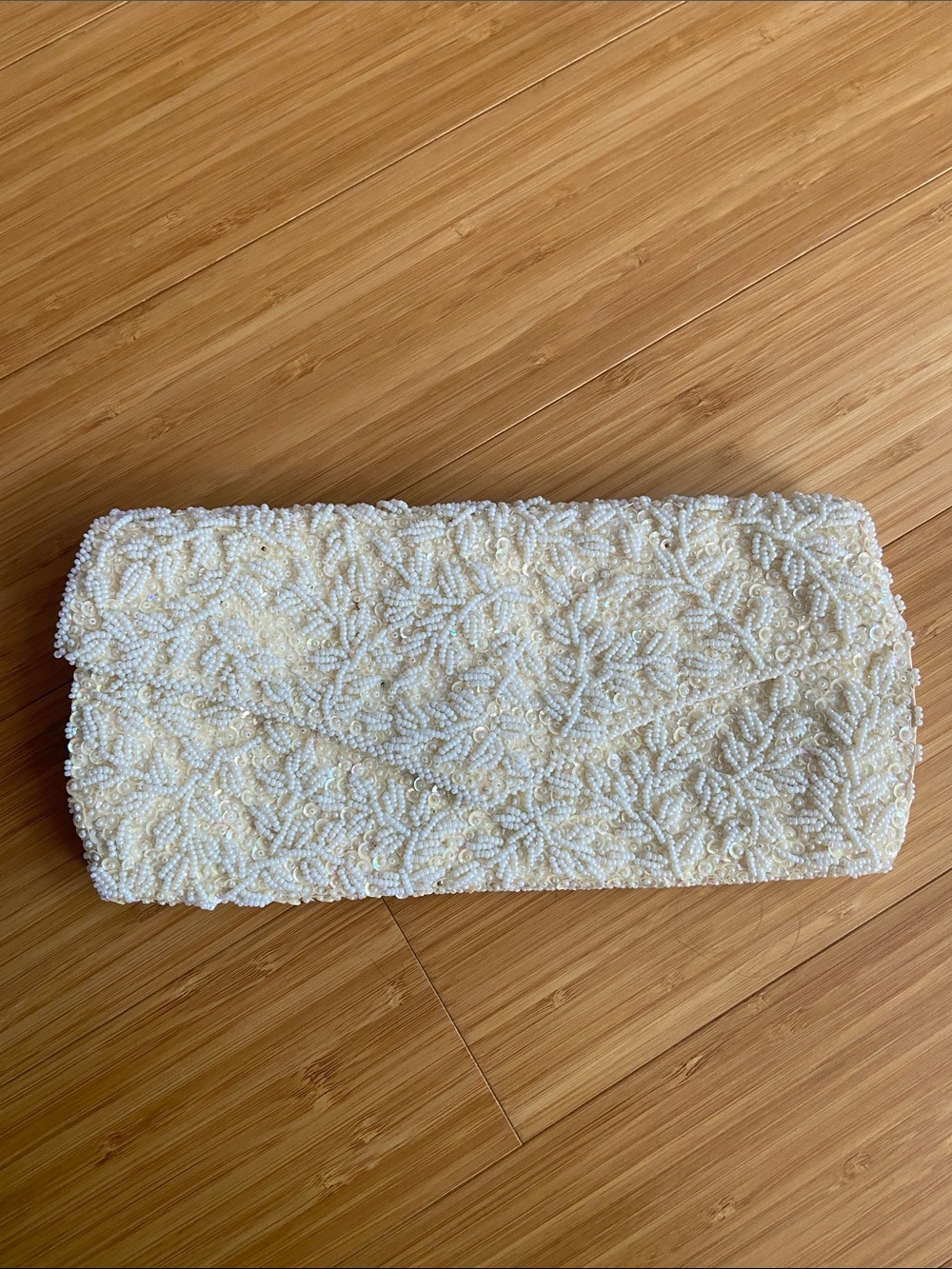 Vintage La Regale Hand-Beaded Ivory Floral Evening Clutch